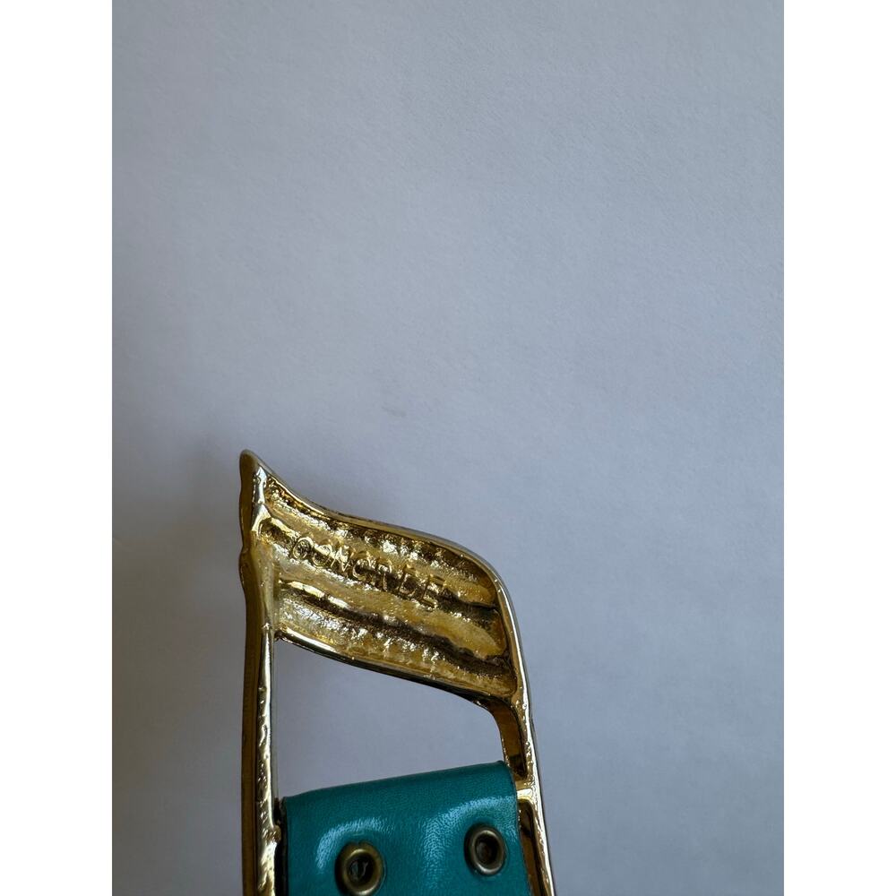Vintage Women’s Italian Calfskin Teal Slide Belt Size L Gold Tone Clasp 80s 90s - Picture 3 of 6